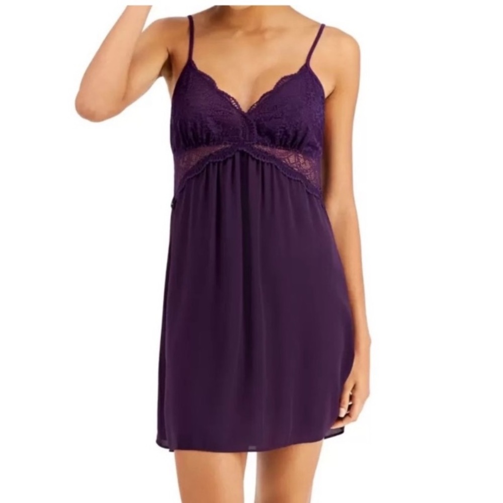 New INC International Concepts Lace Trim Sexy Babydoll Nightgown Purple size XS